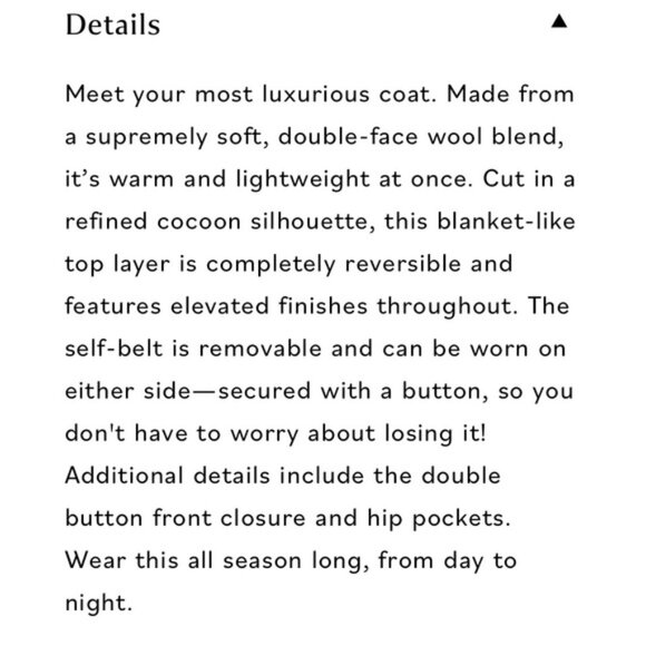 Universal Standard reversible, double faced luxe wool coat - Picture 16 of 16